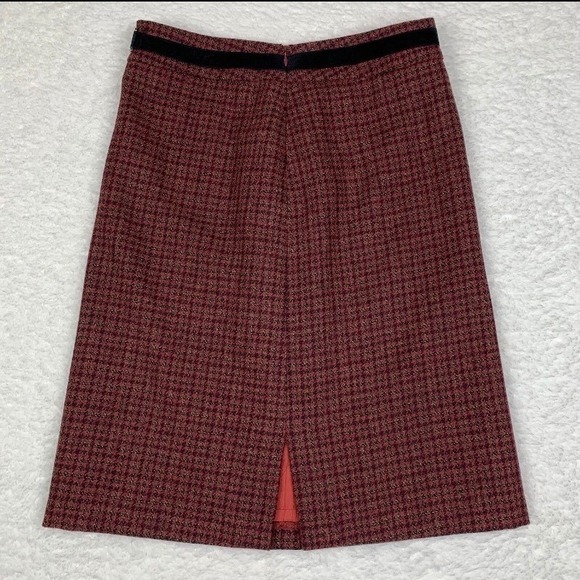 VTG Harolds 4 Wool Houndstooth Plaid Red Black Velvet Belted Skirt Academia USA - Picture 5 of 11